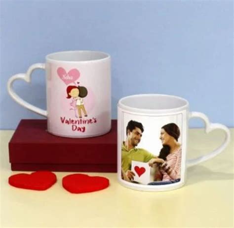 Printed Ceramic Sublimation Heart Handle White Mug For Ting