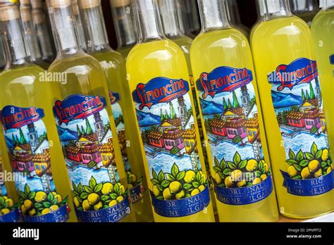 Limoncello Del Garda Lemon Liqueur On Sale In A Souvenir Shop Limone