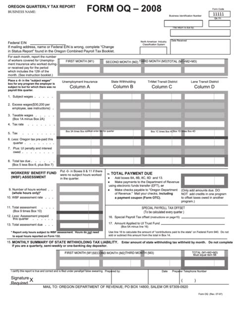 Oregon Quarterly Tax Report Form Oq 2019 Avenuefasr