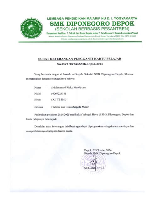 surat keterangan pengganti kartu pelajar team