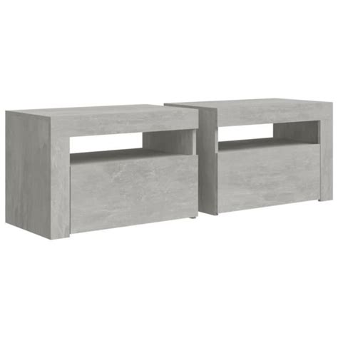 HUA Tables Tables de chevet 2 pcs avec LED Gris béton 60x35x40 cm