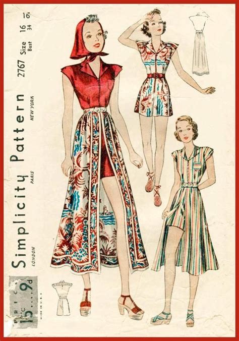 Vintage Sewing Pattern 1930s 30s Playsuit Skirt Beach Romper Bust 34