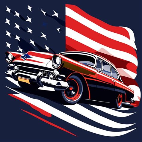 Premium Vector | Retro car with stars and stripes vector graphics