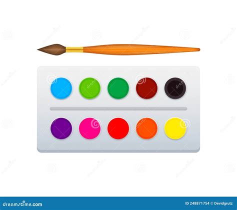 Cartoon Paintbrush And Palette Of Paints Seven Colors Of Rainbow