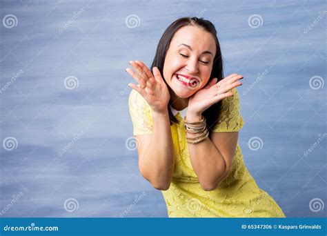 Happy And Excited Woman Holding Her Face Stock Photo Image Of Humor