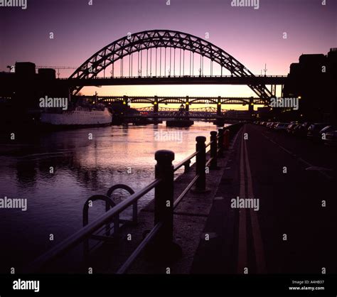 Tyne Bridges At Sunset Quayside Newcastle Upon Tyne Stock Photo Alamy