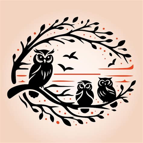 Premium Vector Owls Perched On Tree Branches With Their Owlets On Sunset