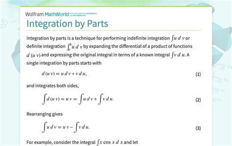 Integration By Parts From Wolfram Mathworld