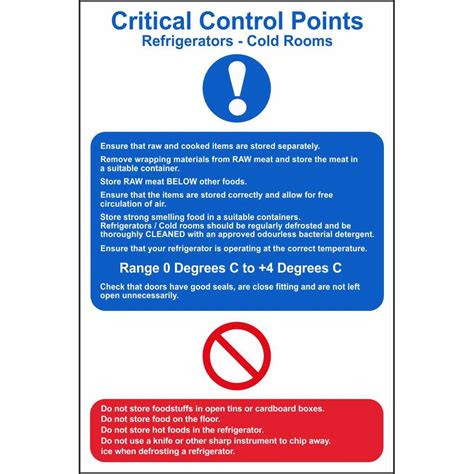 Critical Control Points Refrigerators Food Hygiene Safety Signs