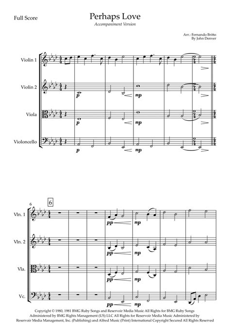 Perhaps Love Arr Fernando Britto By John Denver And Placido Domingo Sheet Music For String