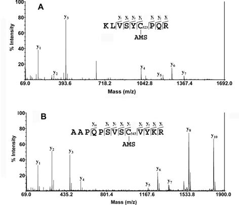 Ms Ms Spectra Of Sequencing Of Ams Labeled Tryptic Peptides Containing Download Scientific