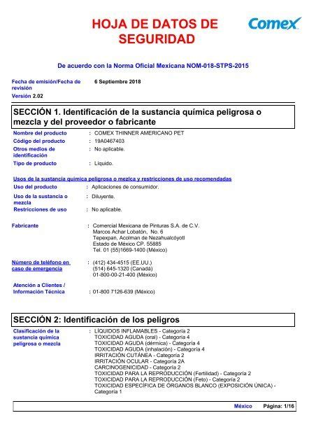 Total 59 Imagen Hoja De Datos De Seguridad Del Thinner Comex Abzlocal Mx