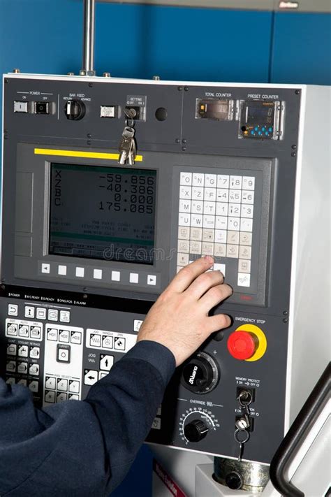 Man Controls Of A Machine Cnc Stock Image Image Of Horizontal