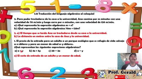 Traducci N Del Lenguaje Algebraico Al Coloquial Grado Youtube