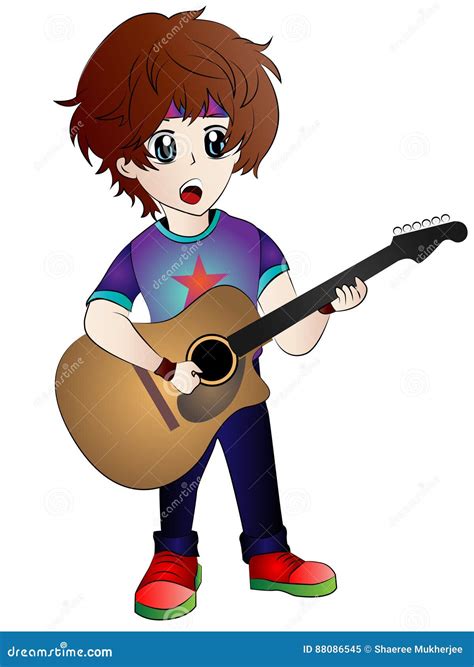 Anime Boy With Guitar Drawing Anime Guitar Drawing Illustration