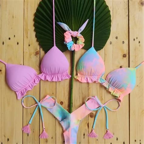 Parça Biquini Pembe Bikini Kadınlar Plaj Dışarıda Mayo Çiçek Baskı Seti Biquinis Feminino Maio