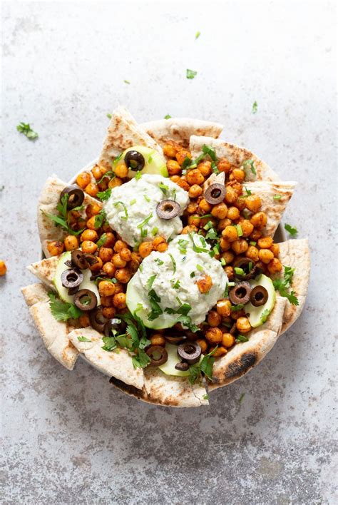 Vegan Mediterranean Nachos with Shawarma Chickpeas, Tzatziki, Olives ...