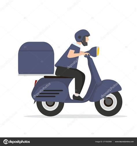 Food Delivery Man Riding Blue Scooter Cartoon Vector Stock Vector Image