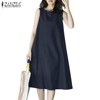 Zanzea Women Korean Leisure Loose Round Neck Sleeveless Soild Color A