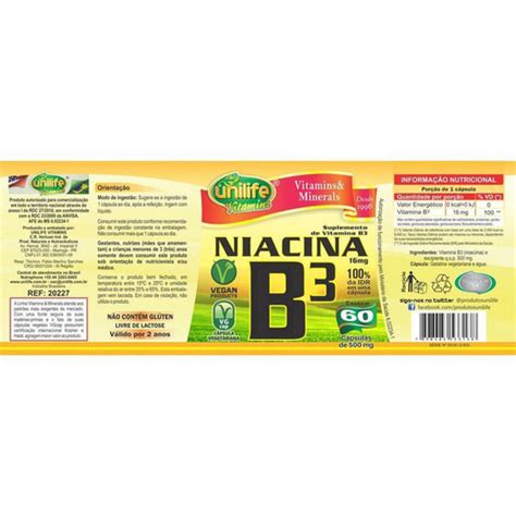 Vitamina B Niacina Unilife C Psulas No Shoptime