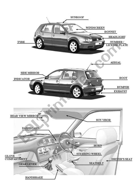 Car Parts Esl Worksheet By Dejan