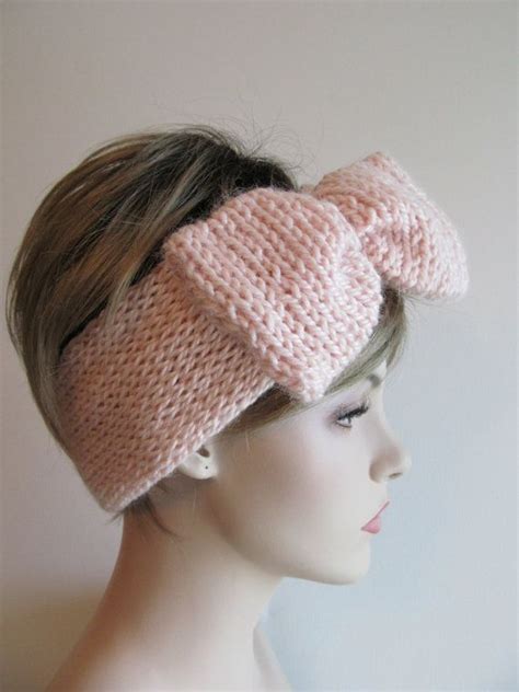 Bow Headbands Earwarmers Turban Chunky Pastel Pink Rose Fall Etsy