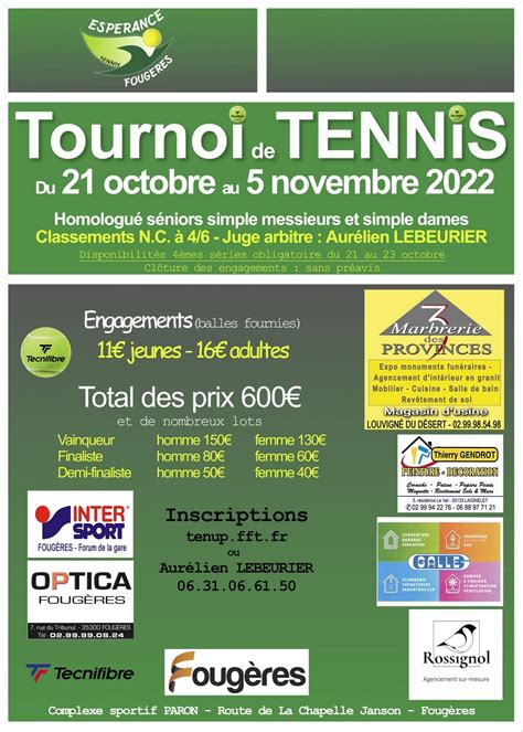 Tournoi 2022 Club de tennis Fougères Espérance