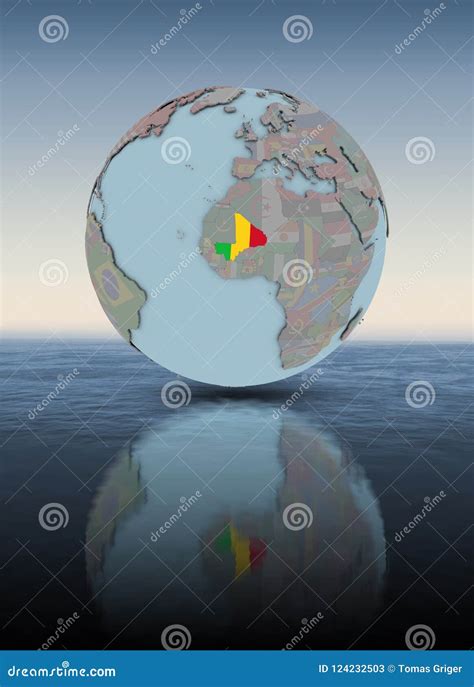 Mali On Globe Above Water Surface Stock Illustration Illustration Of