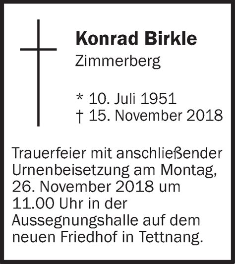 Traueranzeigen Von Konrad Birkle Schwaebische De Trauerportal