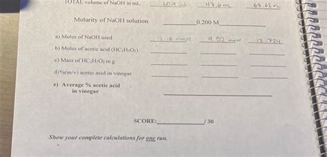 Solved Molarity of NaOH solution 0.200M a) Moles of NaOH | Chegg.com