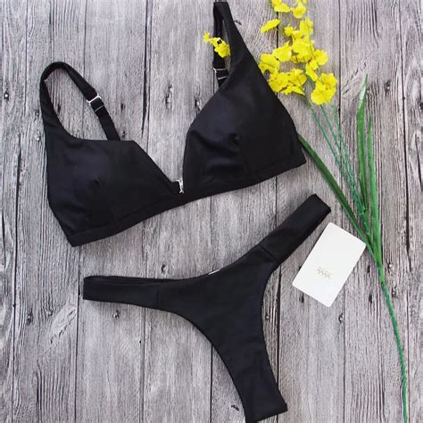 Manufacturer Girl Bikini Open Hot Sexy Nude Brazilian Women Solid Black Color Swimwear Two Piece
