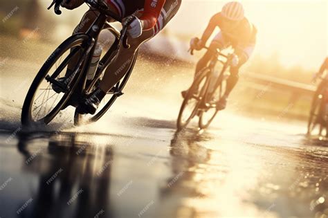 Premium Photo | Cyclist in competition The cyclist pedals intensely on ...