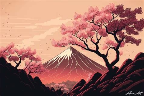 Mount Fuji Cherry Blossom Vector Art Graphic by Alone Art · Creative ...