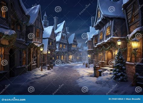 Vintage Style Snowy Christmas Village Scene - AI Generated Stock ...