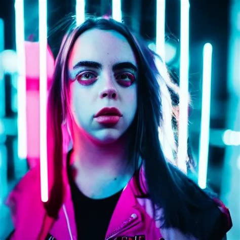 Billie Eilish In The Street Explosion Of Neon Lights Stable