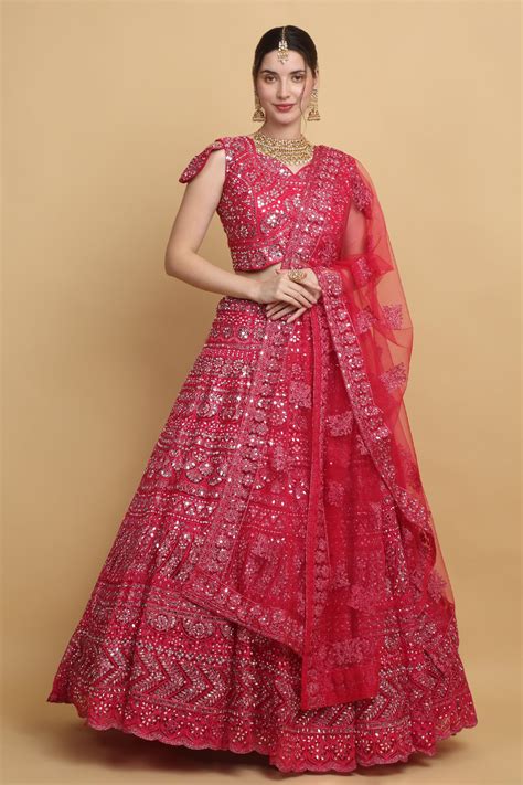 Buy Red Net Embroidered Floral Sweetheart Divyaswarna Bridal Lehenga