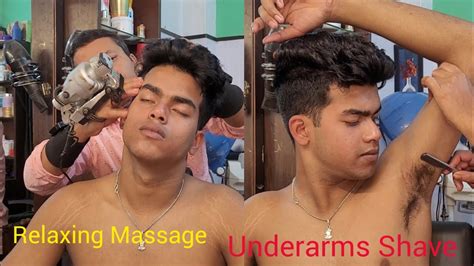 Best Relaxing Massage By Krishna Barber Underarms Shaving Hair Neck Ear Cracking Massage 💆‍♂️