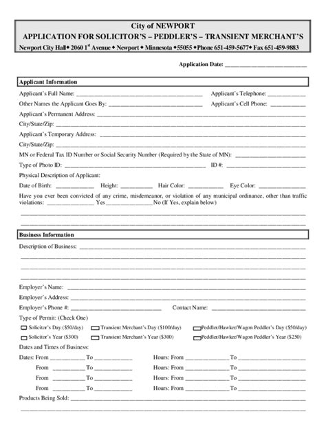 Fillable Online City Of Newport Application For Bituminous Or Concrete