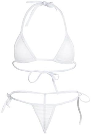 YiZYiF Womens Sheer Extreme Bikini Halterneck Top And Tie Sides Micro