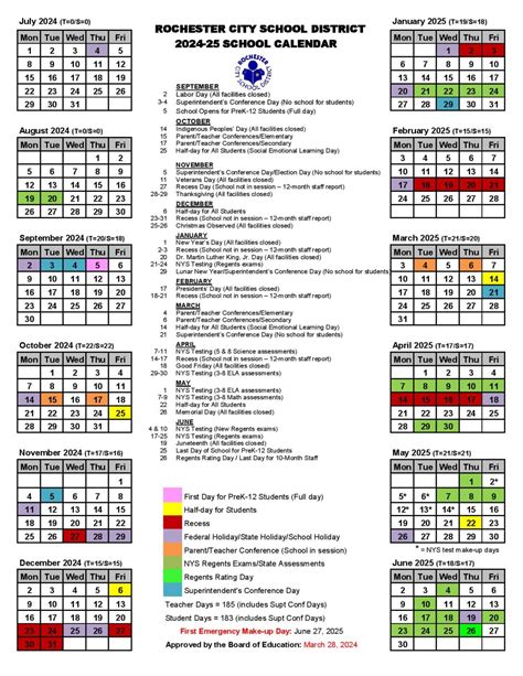 Rochester City School District Calendar 2024-2025