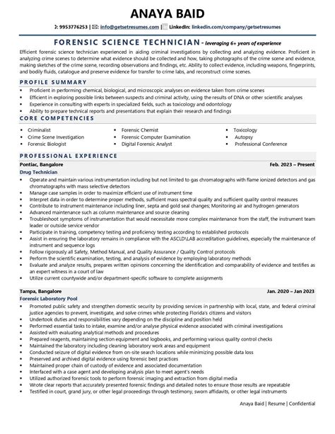 Forensic Science Technician Resume Examples Template With Job