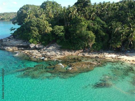 At Sea Island Aerial View Top View Amazing Nature Background The Color