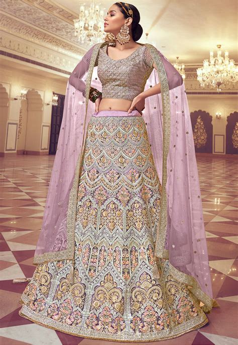 Buy Embroidered Net Lehenga In Light Purple Online Lcc1484 Utsav