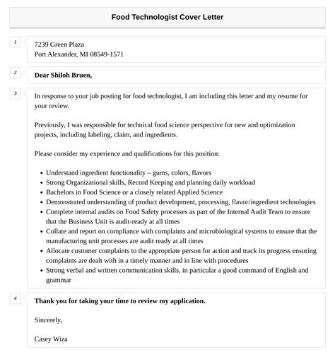 Food Technologist Cover Letter Velvet Jobs