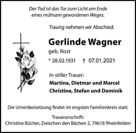 Traueranzeigen Von Gerlinde Wagner Trauer Rheinmain De