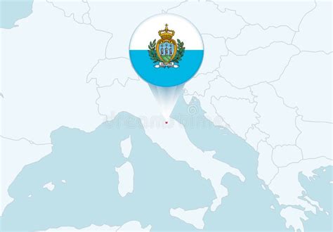 Europa Con El Mapa San Marino Seleccionado Y El Icono De La Bandera San