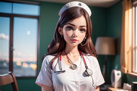 Premium Ai Image A Nurse With A Stethoscope On Her Head Stands In Front Of A Window