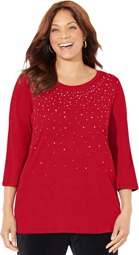 Catherines Womens Plus Size Raindrops Shimmer Tee 4x Classic Red