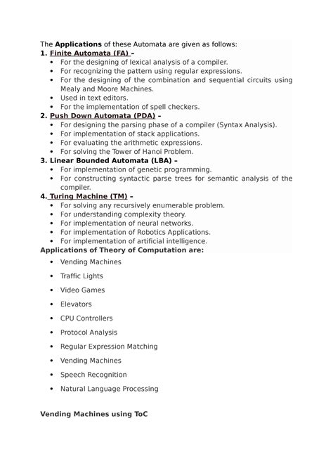 Applications Of TOC The Applications Of These Automata Are Given As