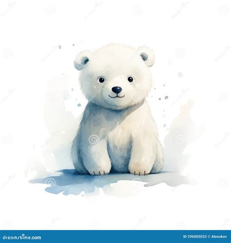 Watercolor Polar Bear Hand Drawn Illustration Isolated On White